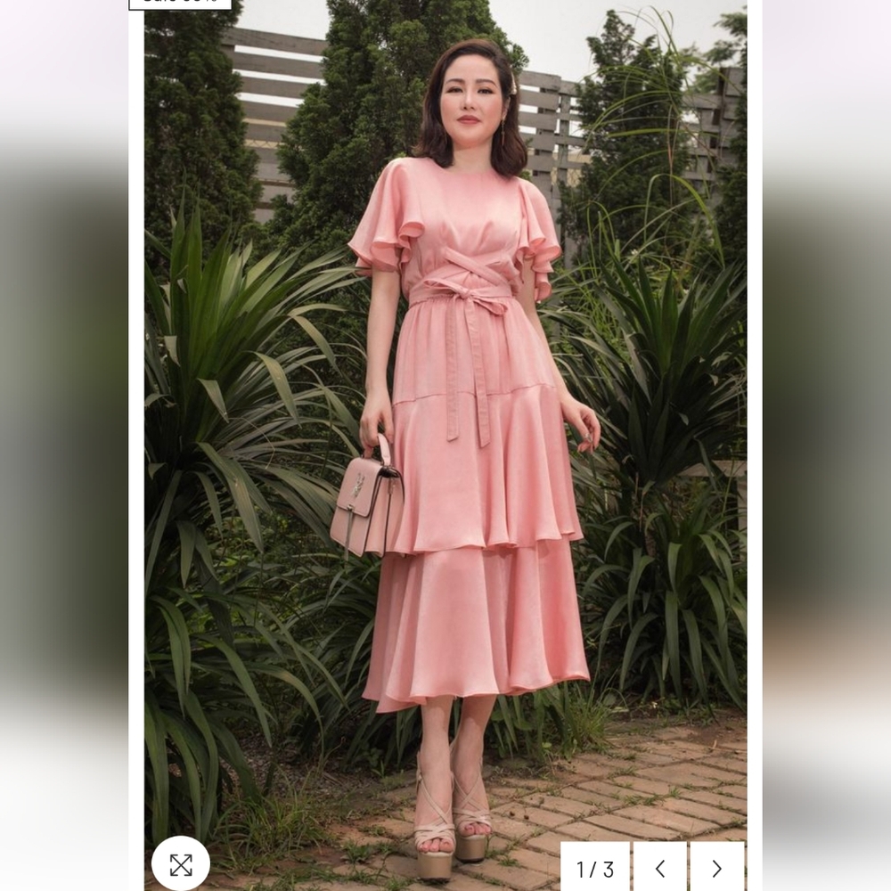 Sarah Luton Pink Ruffle Dress With Tie Belt - Picture 1 of 14